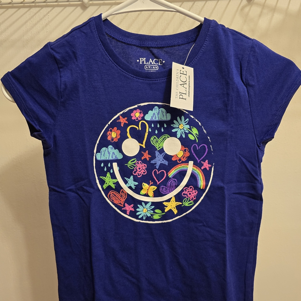 The Children's Place Blue Tee with Colorful Smiley Design